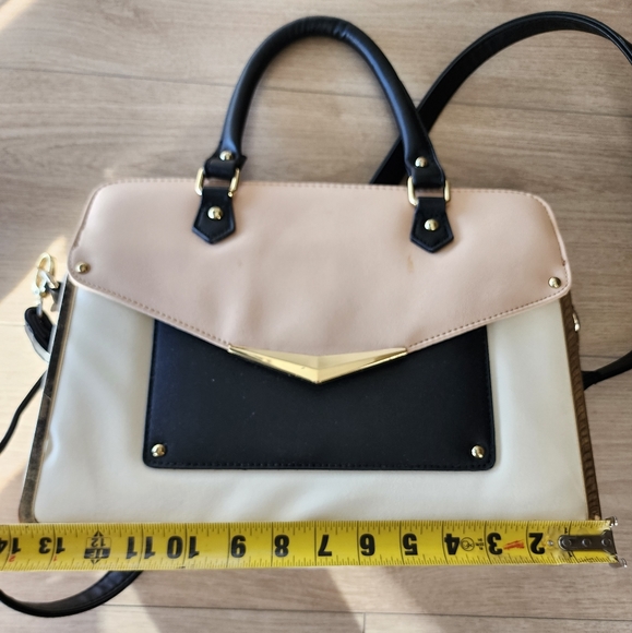 Faux leather boxy neutral tone minimalist briefcase style purse with body strap - Picture 4 of 5